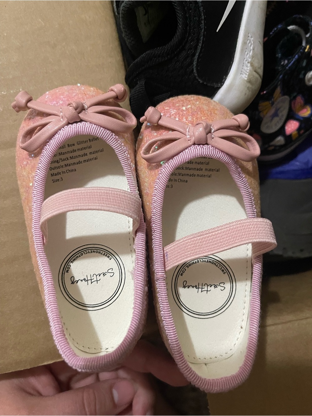 Sweet honey Pink Glitter Bow Mary Jane Flats